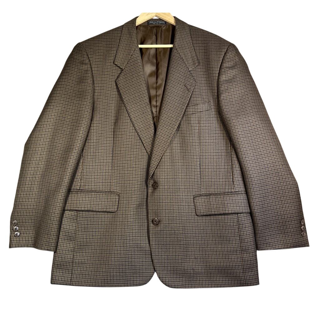 Hardy Amies Savile Row Sport Coat 44R Brown Houndstooth 2 Button Wool Blend